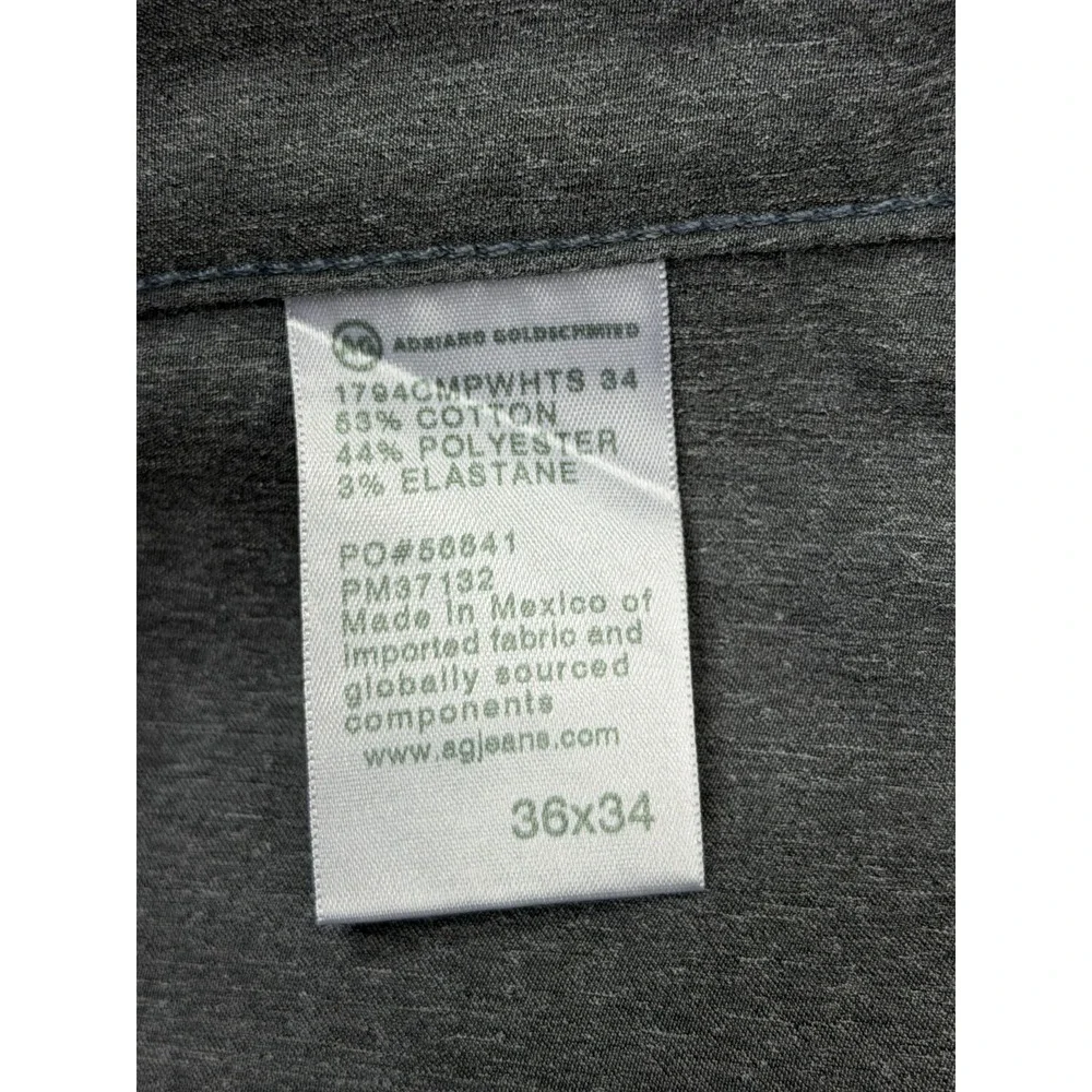AG Adriano Goldschmied Everett Slim Straight Pants 36x34 Gray Made In Italy